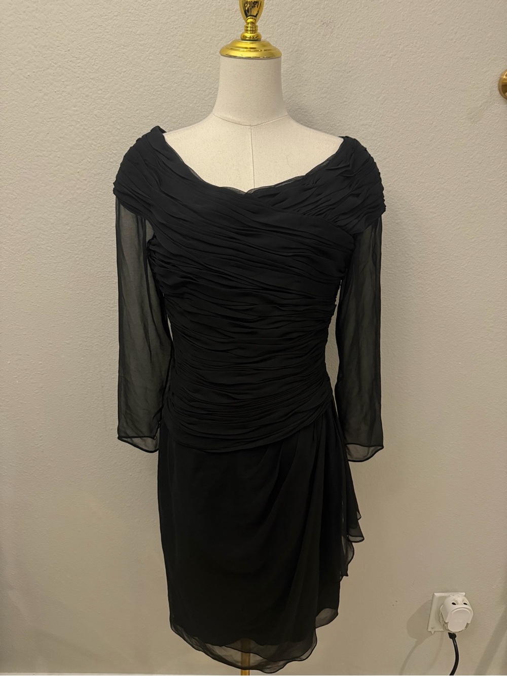 1980’s 1990’s Oscar De La Renta Studio Black Sheer Silk Cocktail Dress Sz 8 HTF